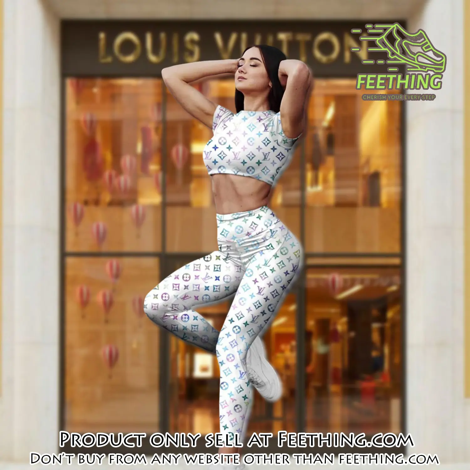 White louis vuitton sportwear combo luxury crop top tshirt and legging for women ctl1005 ft5319596